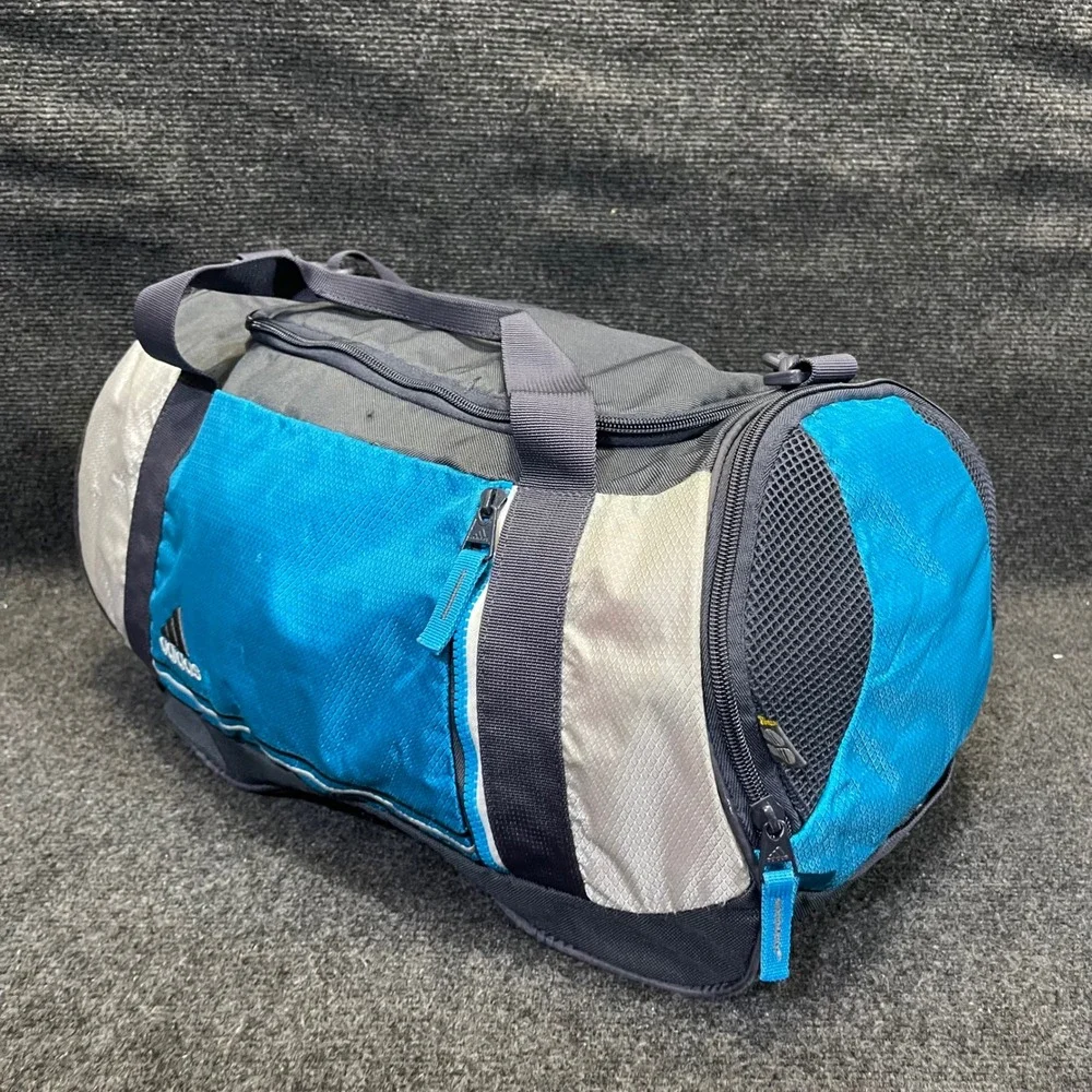 adidas Defender Small Duffle Bag Blue Grey Sports Gym Travel Gear Luggage